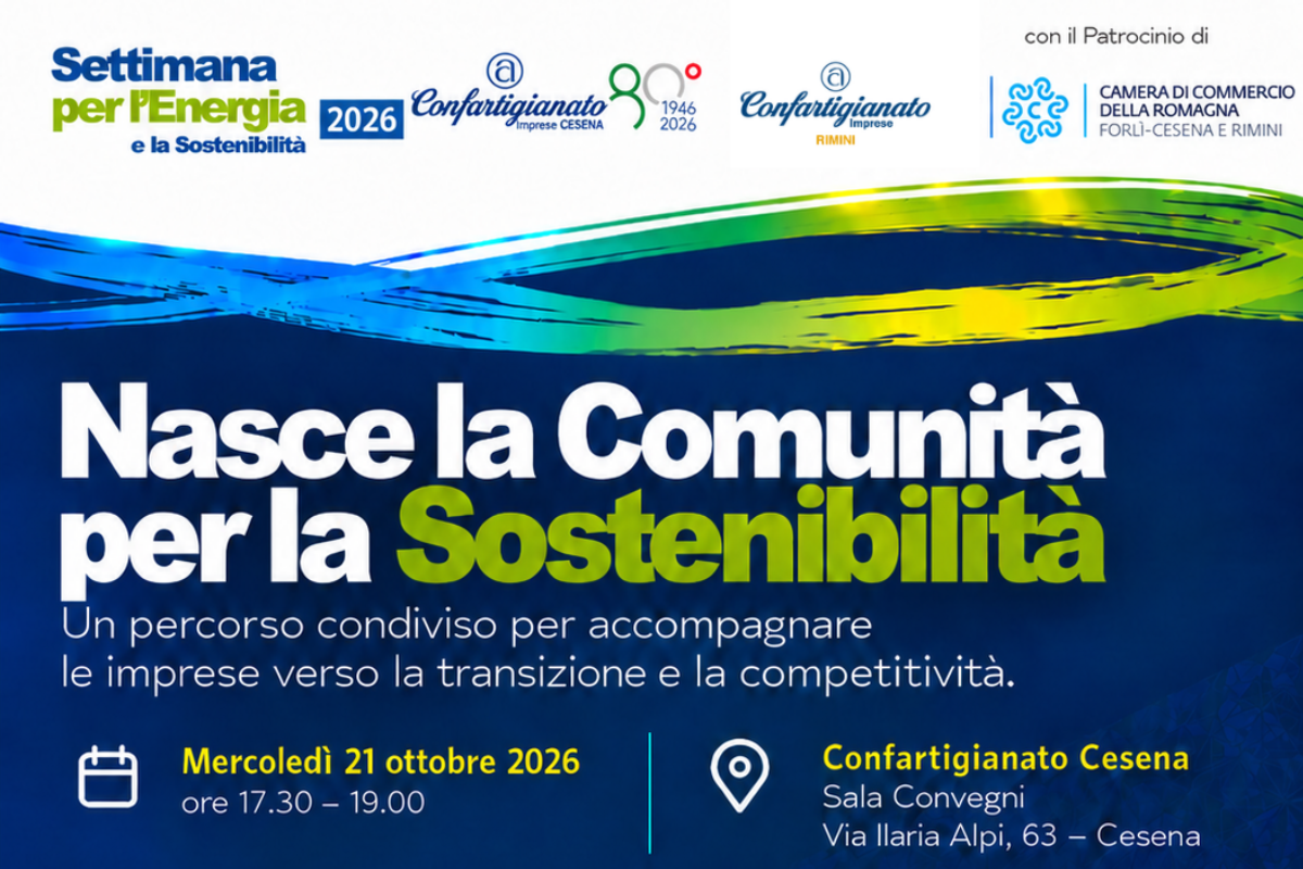 NASCE LA COMUNITÀ PER LA SOSTENIBILITÀ, mercoledì 21 ottobre 2026, dalle 17.30 alle 19.00